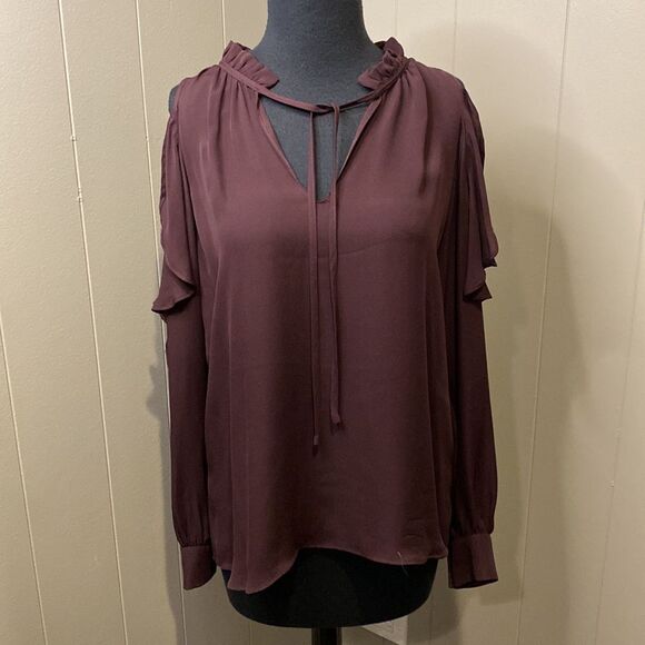 Parker Tops - Parker Small Marjorie Long Sleeve Cold Exposed Shoulder Ruffle Blouse Purple